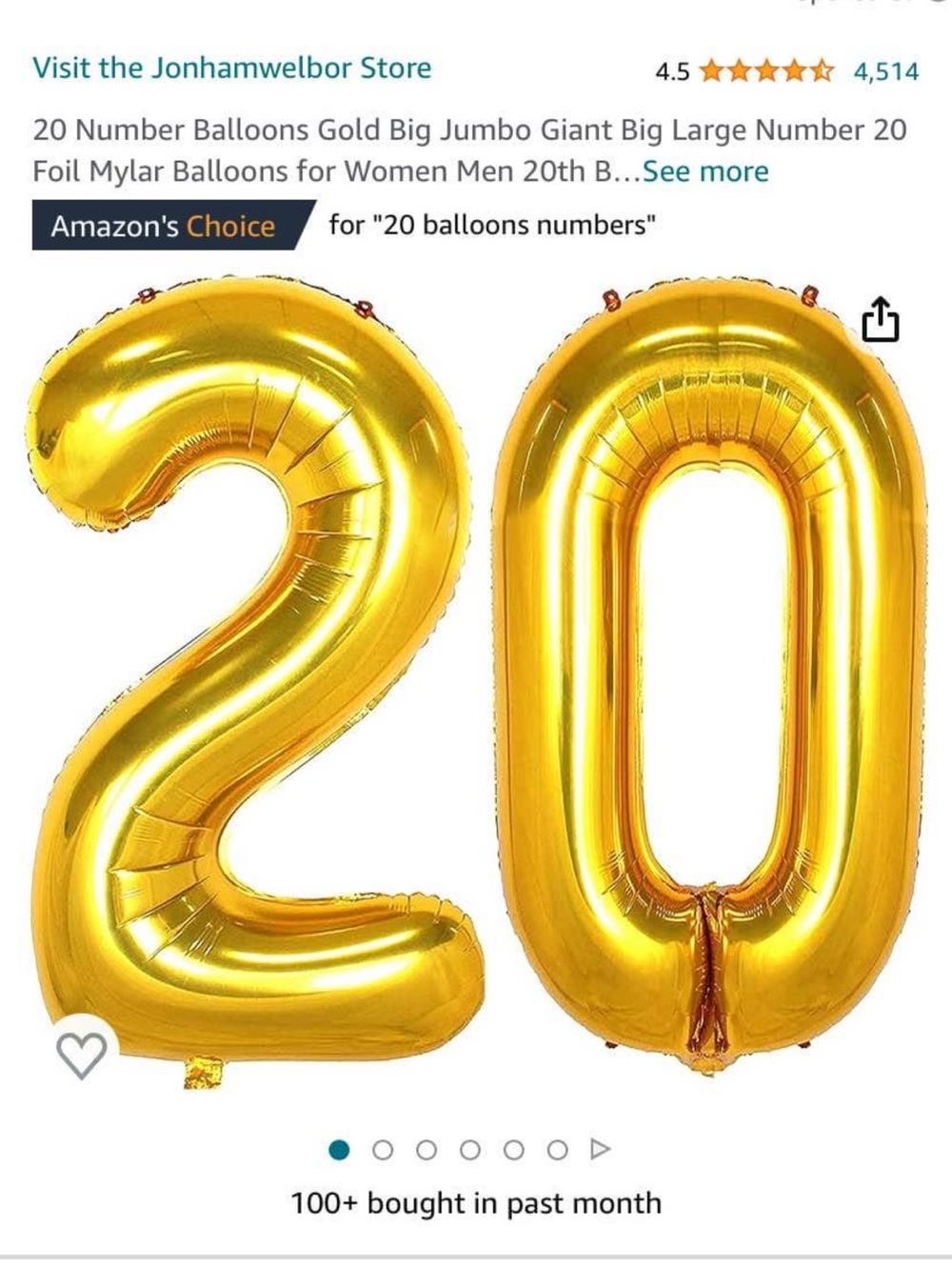 Gold Foil Number 20 Balloons - Party Decoration